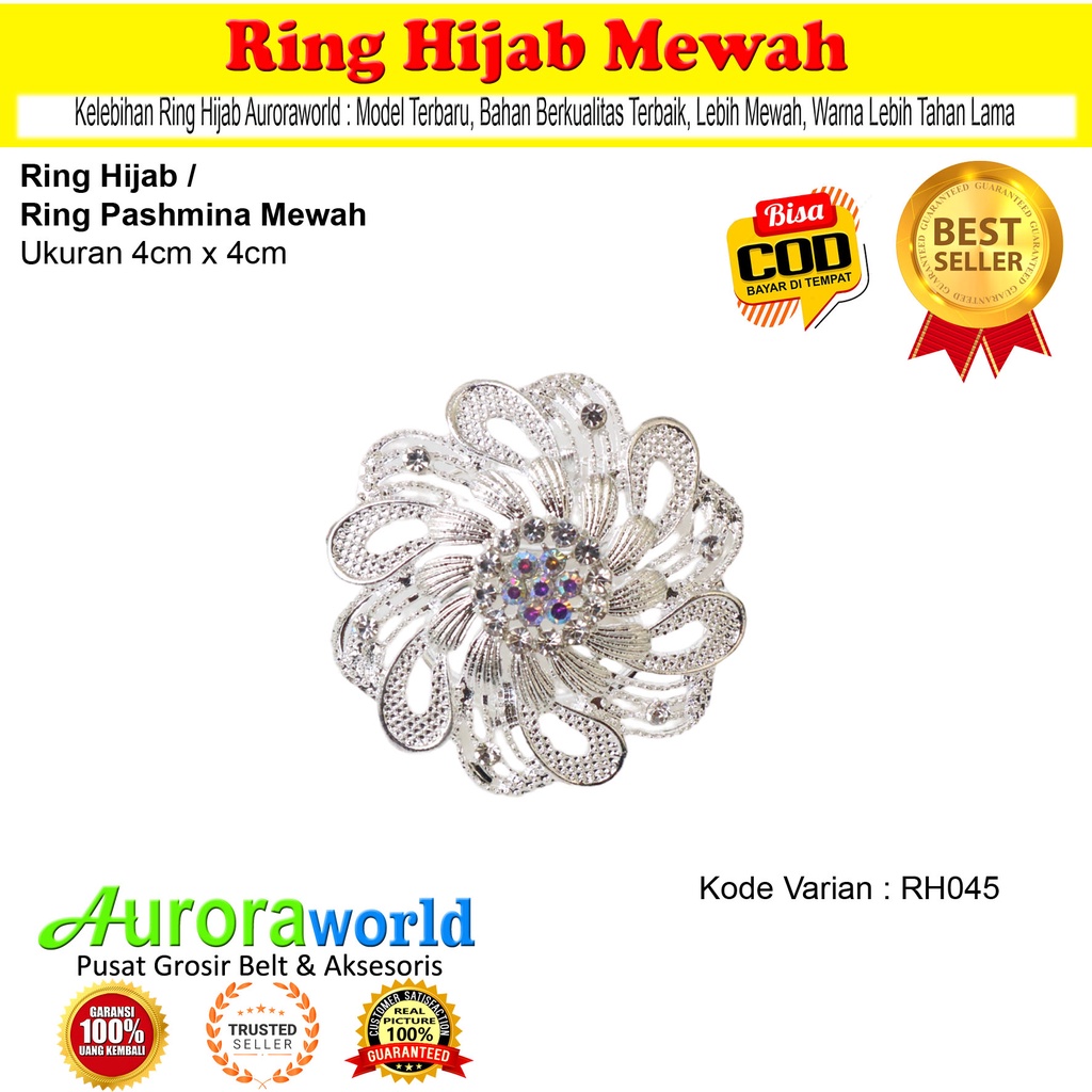 Auroraworld Ring kerudung hijab ring syal permata Ring Pashmina Berlian mutiara Mewah bros cincin kerudung scarf fashion terbaru anti hitam bisa COD RH - 1D