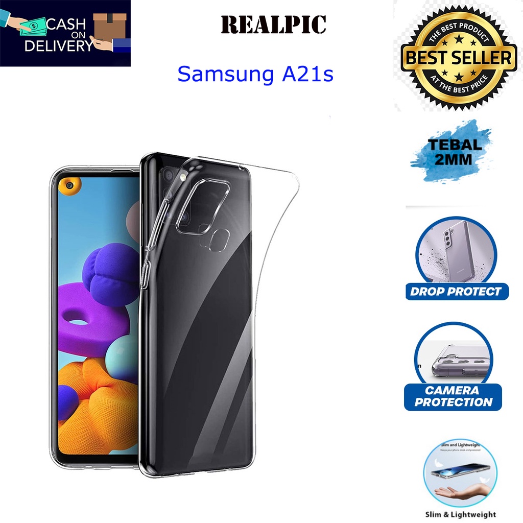 Case Samsung Galaxy A21s Casing Clear HD KETEBALAN 2MM BENING TRANSPARAN TPU Premium Softcase