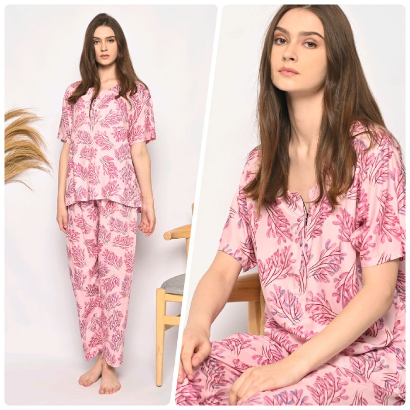 ONE SET PIYAMA RAYON-CPJ SLTG DAUN PINK