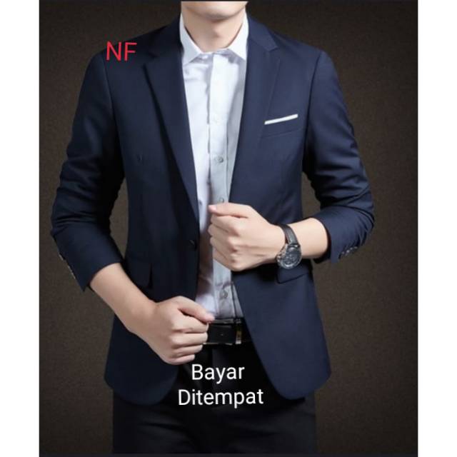 Jas Pria Navy Jas Blazer Formal Biru Dongker Shopee Indonesia