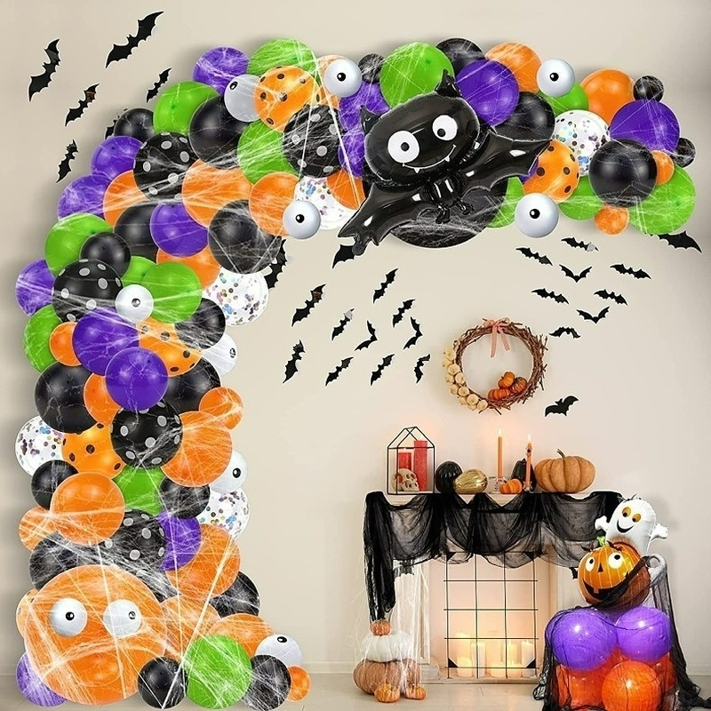 1 Set Balon Foil Desain Hantu Kelelawar Laba-Laba 3D Warna Hitam Oranye Untuk Dekorasi Pesta Halloween