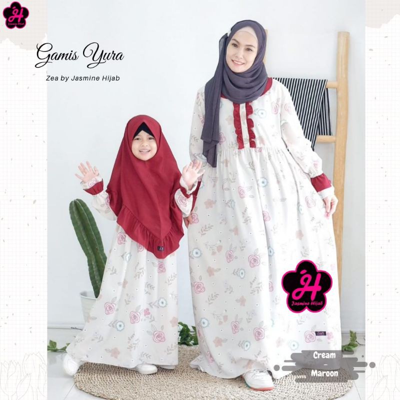 Fashion Anak couple Ibu Gamis Yura Series By Zea Jasmine hijab Bahan Monalisa Premium Usia 1-13Thn