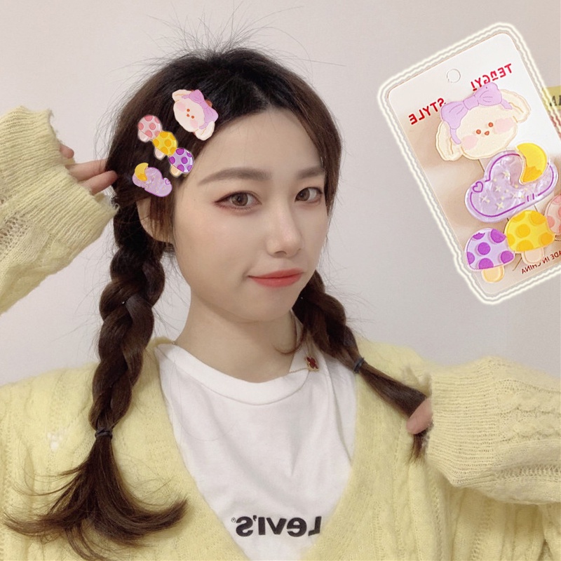 Set Jepit Rambut Poni Samping Motif Kartun Gaya Korea Untuk Aksesoris Perempuan