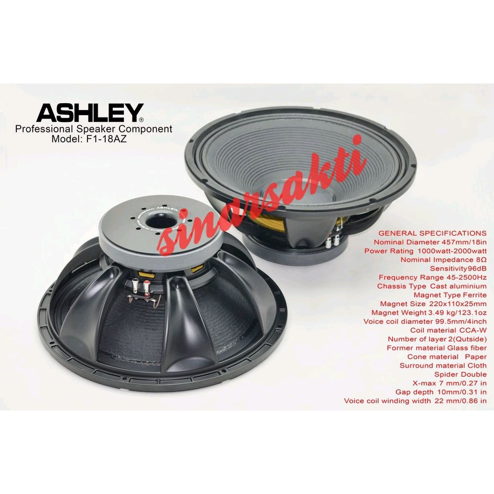 Promo SPEAKER ASHLEY F1 18AZ 18 INCH 1000w - 2000 watt COMPONENT ORIGINAL Diskon