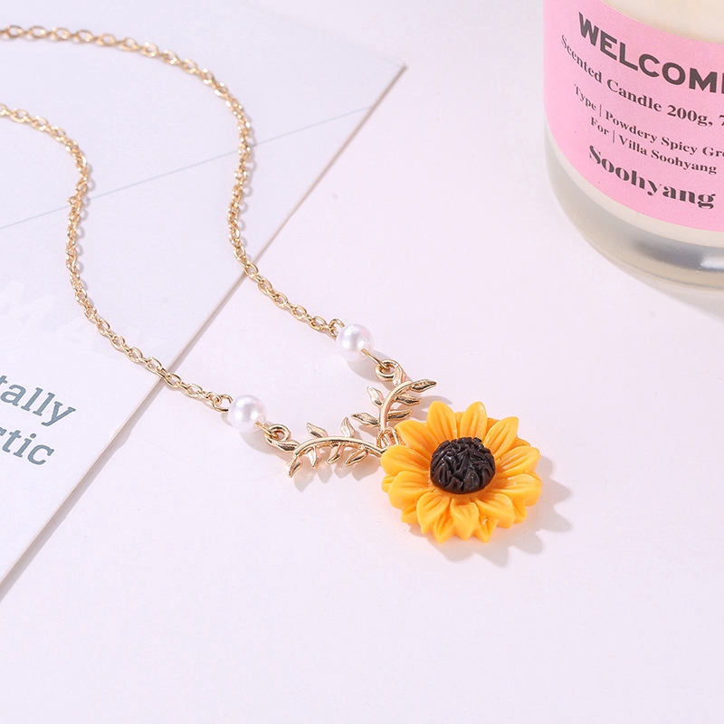 Kalung liontin bunga matahari Sunflower Pendant Necklace Beauty Leaf Flower Necklaces Choker for Women Gifts