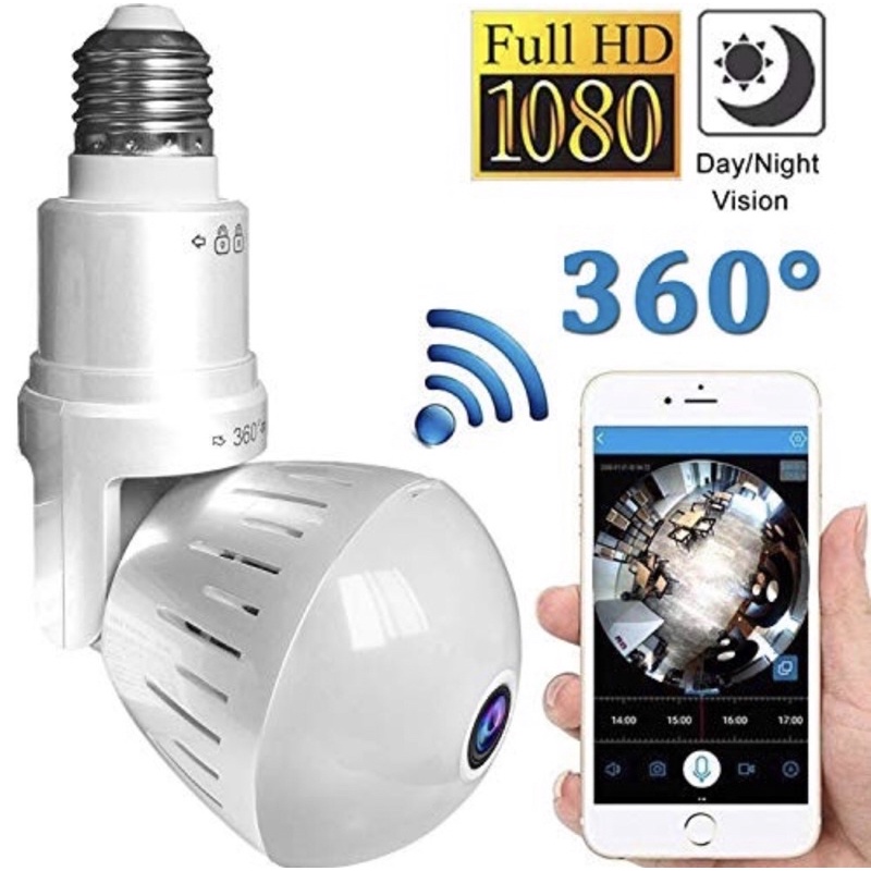 Kamera Cctv Ip Wifi 8Mp Hd 1080p Panoramic 360 Derajat Bentuk Lampu Bohlam Dengan Night Vision