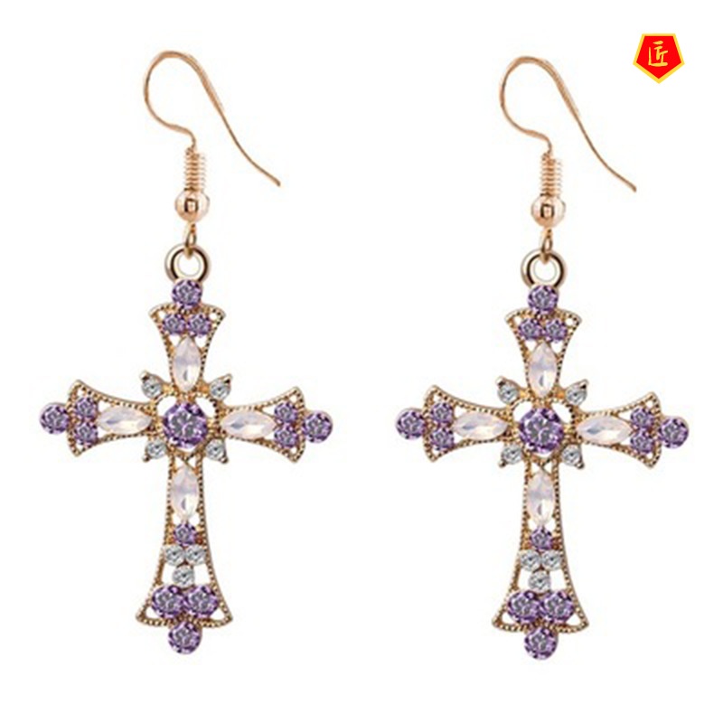 [Ready Stock]Simple Personality Cross Pendant Necklace Earrings Suite