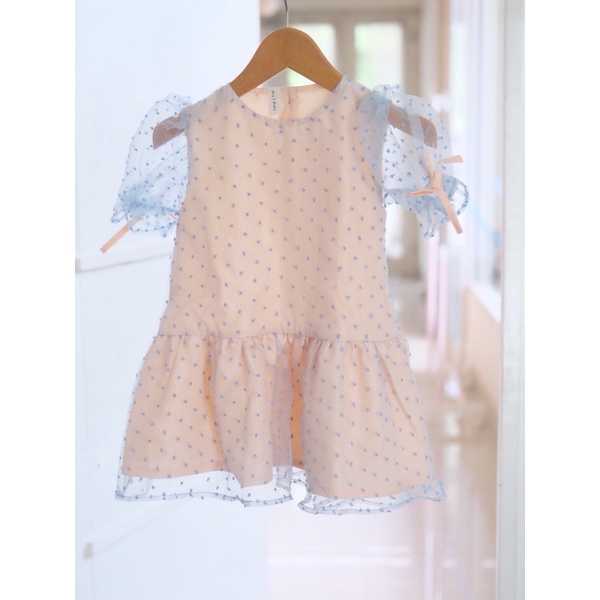 Dress tutu anak premium -Dress batik anak-dress brokat anak bayi- dress anak putih-Aimee peachblue