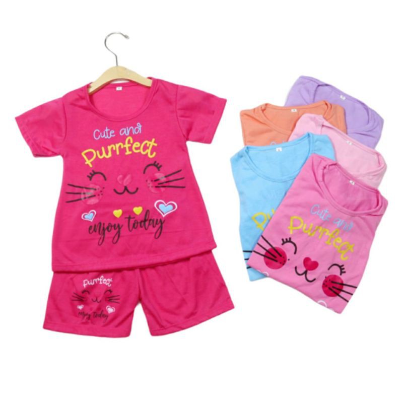 SETELAN SIKUNING PAKAIAN BAJU ANAK PEREMPUAN 2-7 TAHUN MOTIF CUTE AND PURFFECT