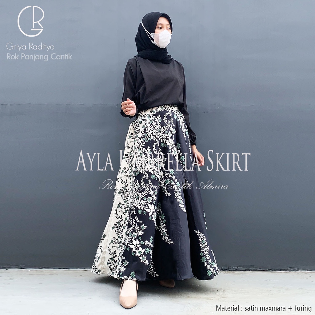 Rok Payung Panjang  Wanita Lebar Ayla Umbrella Skirt Rok Flare  Rok Motif Bunga  Almira