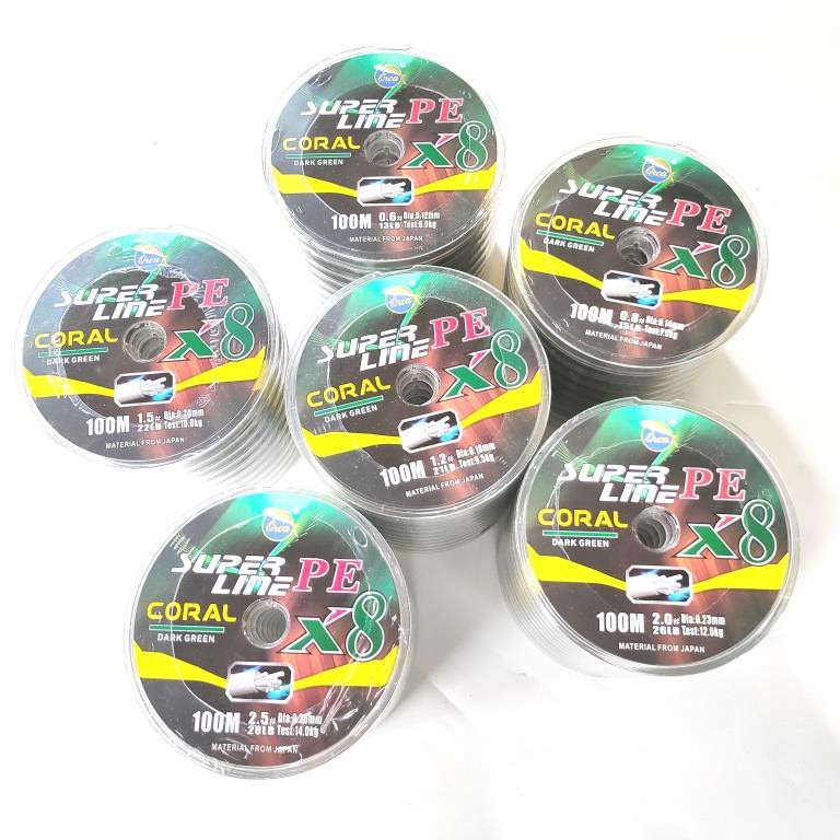 Senar PE Orca  Coral X8 0.6 0.8 1.0 1.2 1.5 2.0 2.5  PE 100 Meter Connecting Nyambung coral hijau