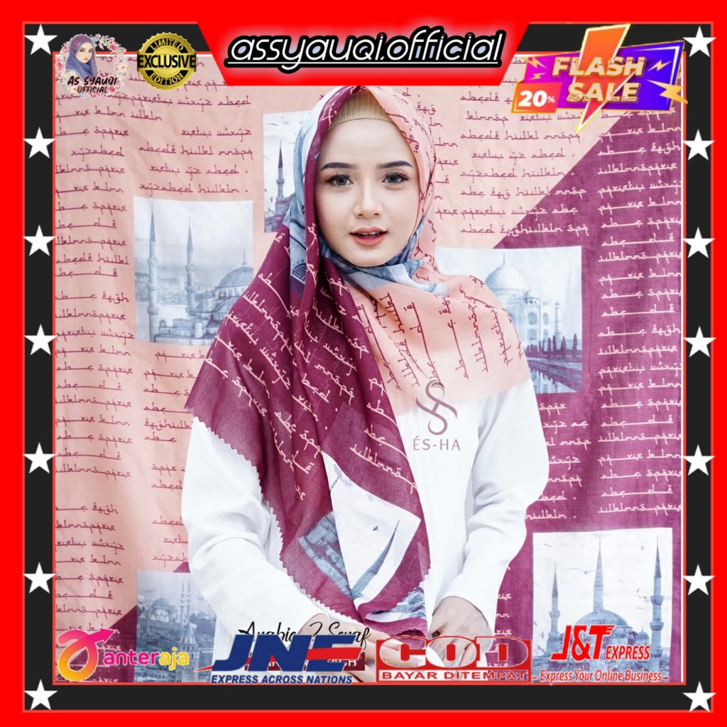 Jilbab Voal Premium Motif Koran Arab | Motif Aksara Jawa | Motif Korea | Hijab Motif