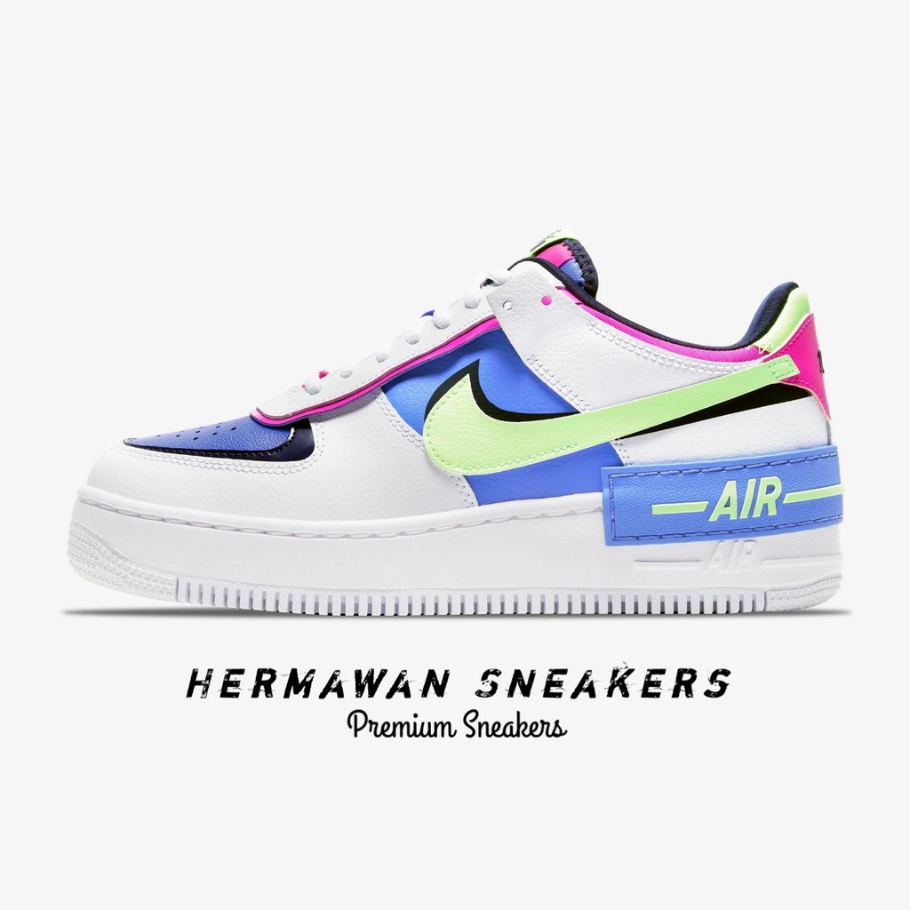 Sepatu Nike Air Force 1 Shadow Shappire White Barely Volt Premium