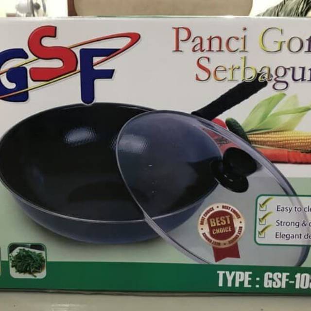 Panci/teflon/wajan penggorengan serbaguna tutup kaca GSF