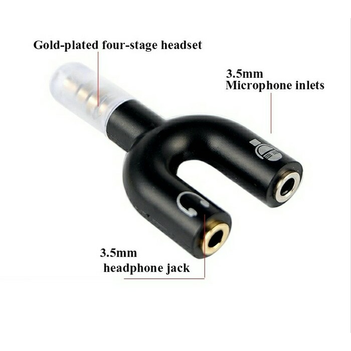 U Shape Splitter Audio Microphone Black . SMULE / Recording / Youtuber - Hitam