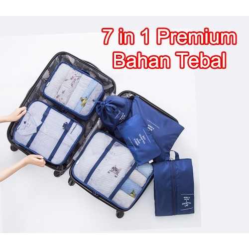 Travel Organizer Bag 7 in 1 Pouch Tas Tempat Penyimpanan Baju Koper