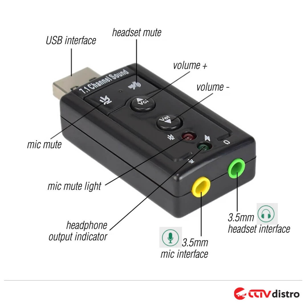 USB Soundcard 7.1 Audio Adapter Sound Card External Komputer Laptop PC