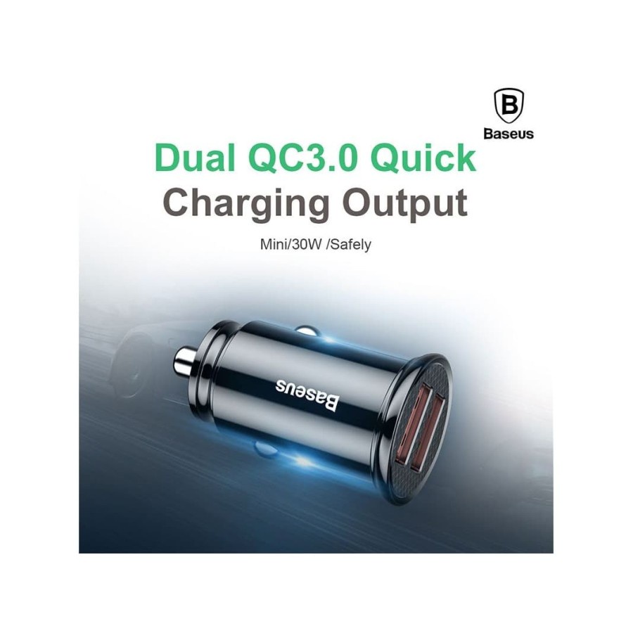 BASEUS ORIGINAL Car Charger Circular Plastic 30W Type C Quick Charge Fast Charging Saver Casan Mobil XiaoMi Samsung Lenovo Oppo