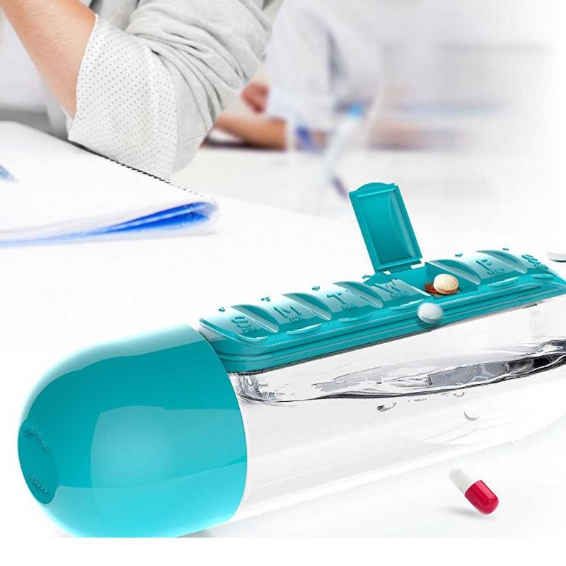 Botol Minum Unik dengan Slot Obat Pill & Vitamin Organizer Hitam-3