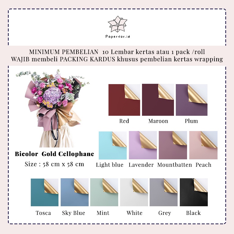 Kertas Buket Bunga Cellophane Bucket Wrapping Paper Florist Bicolor Gold Ecer