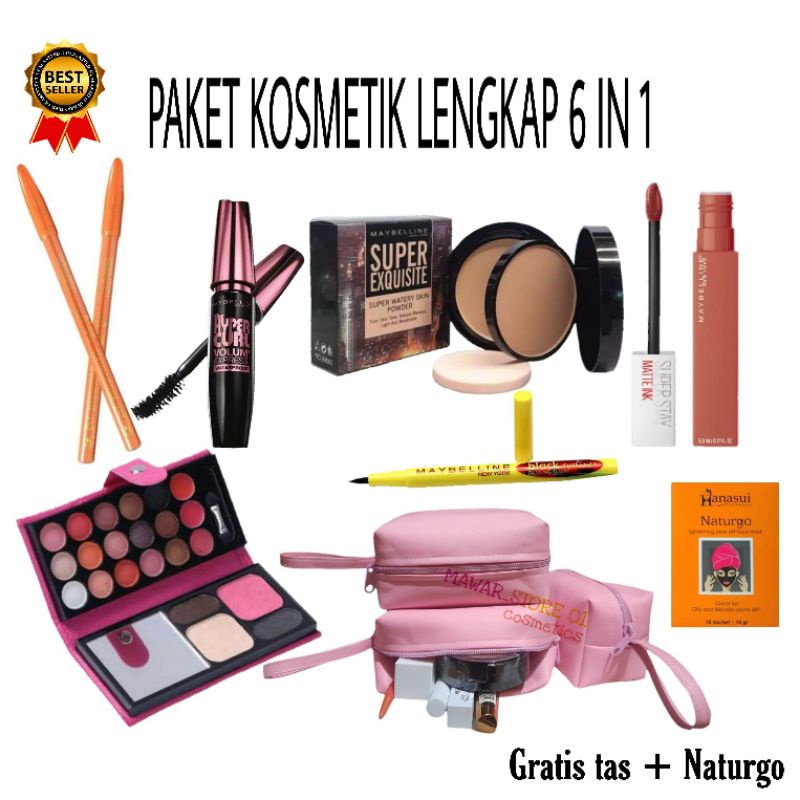 Paket Make Up Maybelline Lengkap 6 In 1 / Kosmetik Maybelline Kecantikan Wanita Lengkap