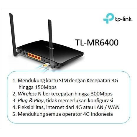 TP-Link TL-MR6400 300Mbps Wireless N 4G LTE Modem Router | TPLink GARANSI RESMI