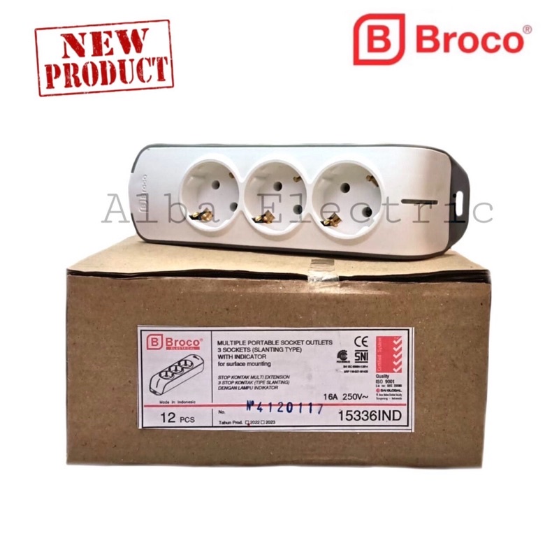 Stop Kontak 3 Lubang BROCO Lampu Indikator Model Miring Tanpa Kabel OB Stop Kontak Broco Terminal Broco Outbow