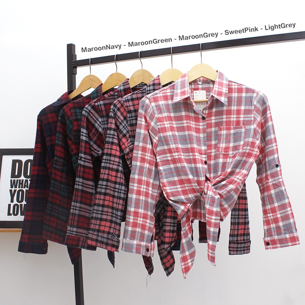 𝑱𝒂𝒌𝒂𝒓𝒕𝒂𝑭𝒂𝒔𝒉𝒊𝒐𝒏 kemeja flanel ikat cewek kotak tartan crop top tali jangkis casual simple