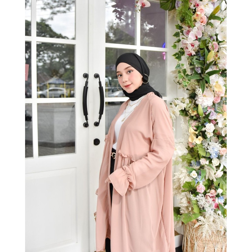 Outerwear Wanita Bahan Sifon brukat lengan balon longcardi Kekinian Long Outer Premium Etnik C0F5