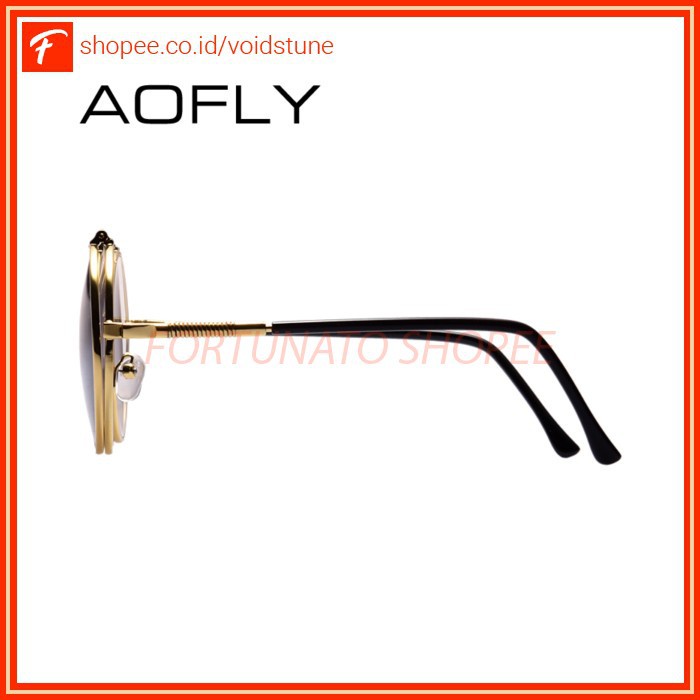 GS8 AOFLY Kacamata Hitam Round Vintage Steampunk Sunglasses Black/Black