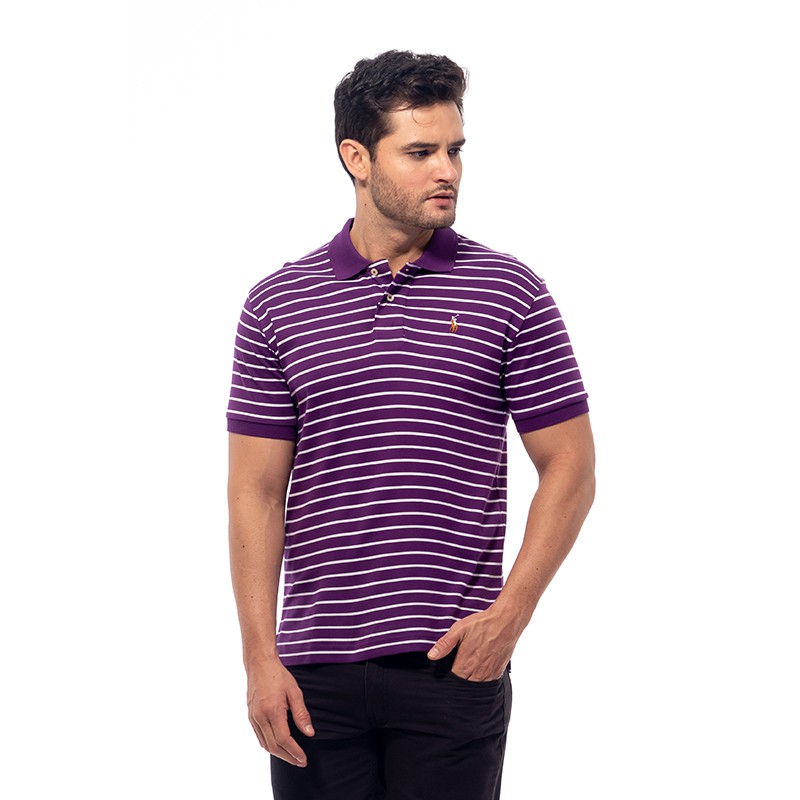 Polo Shirt Stripe Fashion Custom Fit P.Purple-White Men Polo Ralph Lauren