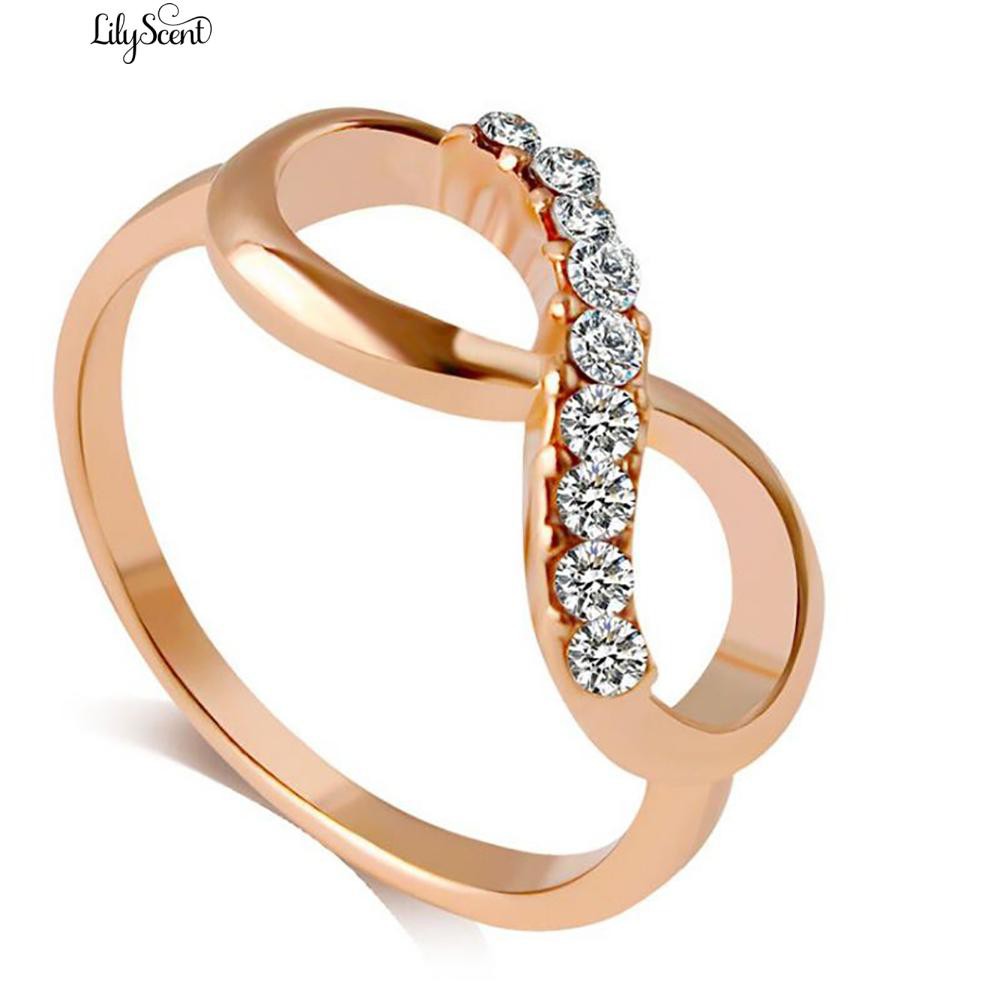 [Bayar Di Tempat]Mewah 8 Infinity Zirkon Hias Cincin Pernikahan Evening Party Wo Finger Jewelry