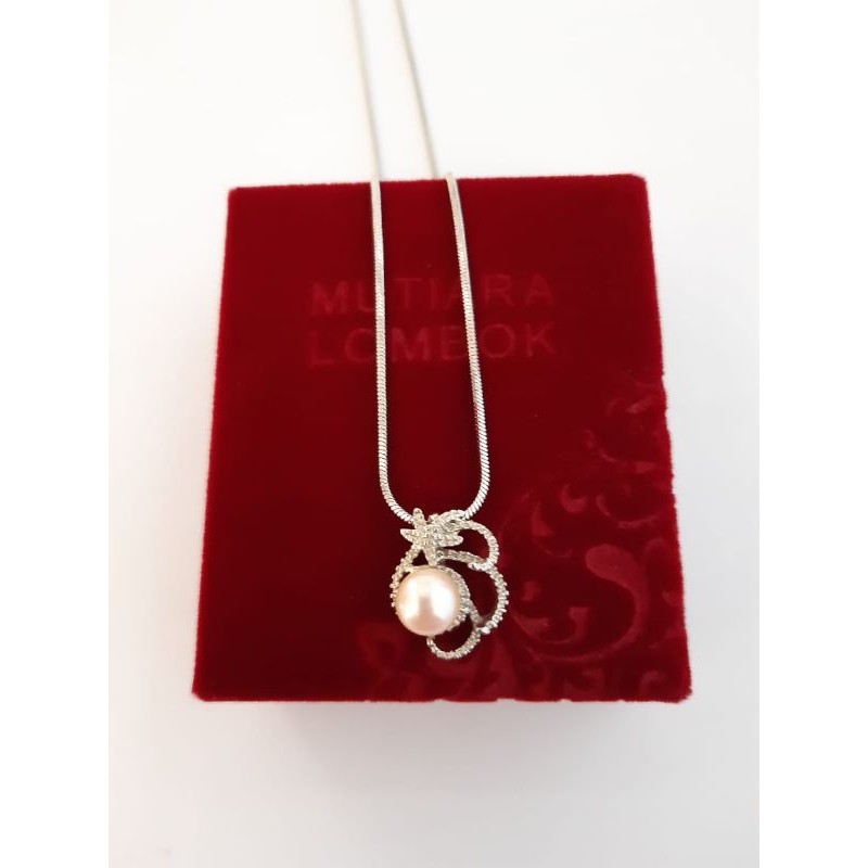 Kalung mutiara air tawar lombok asli rangka silver