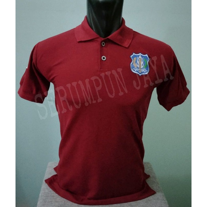 KAOS SATPAM MARUN LOGO BIRU - KAOS KERAH SATPAM LOGO BIRU FULL BORDIR