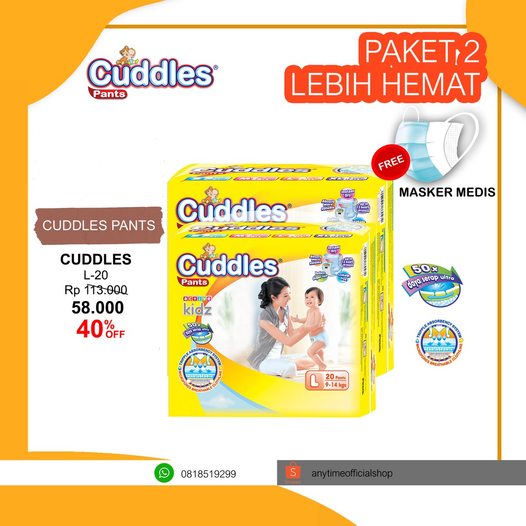 

Cuddles Popok Bayi /Baby Diapers Pants L20 - Paket 2 Bags