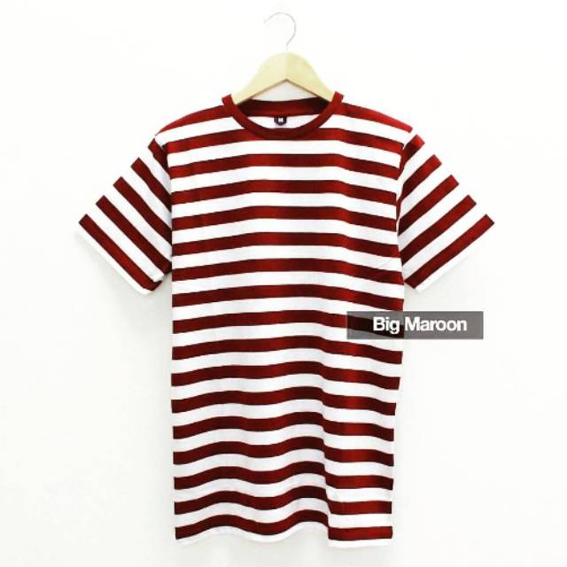 KAOS STRIPE BIG MAROON PUTIH COTTON PREMIUM CVC