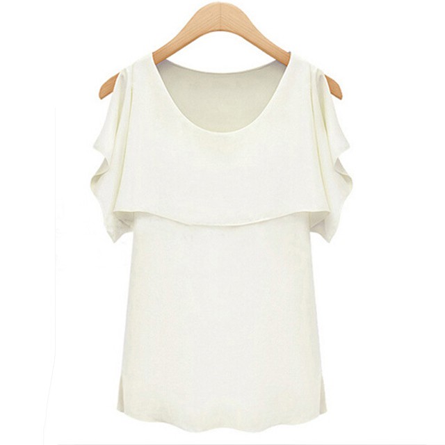 Women's Sexy White O-Neck Solid Chiffon Blouse 541011S04