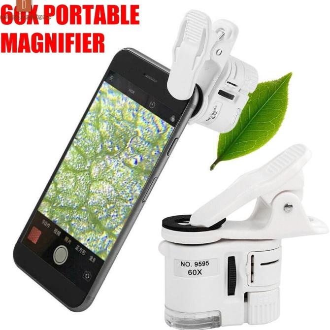 

Promo Awal tahun 60X Portable Clip Magnifier Loupe UV Microscope Universal Mobile Promo Awal tahun