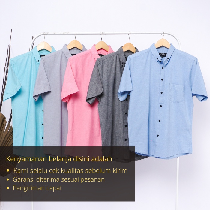 Kemeja Hem Cowok Polos Cotton Oxford Kmeja Kerja Slim fit Pria Lengan Pendek