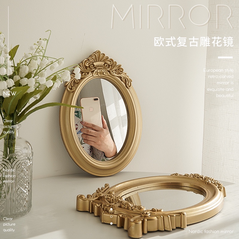 UNIK#MOG European Vintage Old Gold Embossed Hollow Mirror / Cermin Vintage Gold Aesthetic Elegant