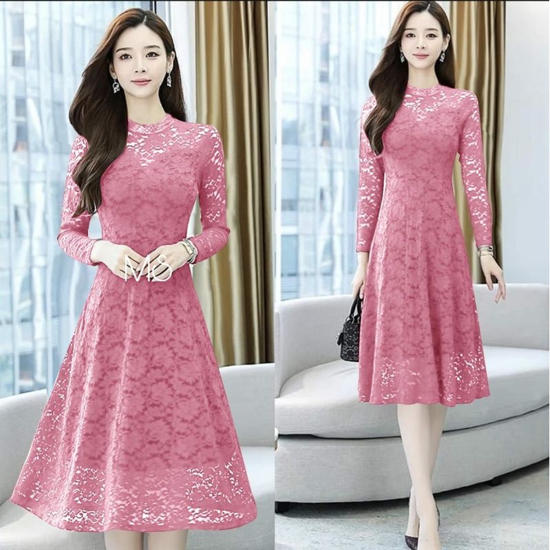 DRESS ERNESTA FASHIONPAKAIAN WANITA BAHAN BRUKAT LAPIS FURING MS ADA VIDEO REAL PICT