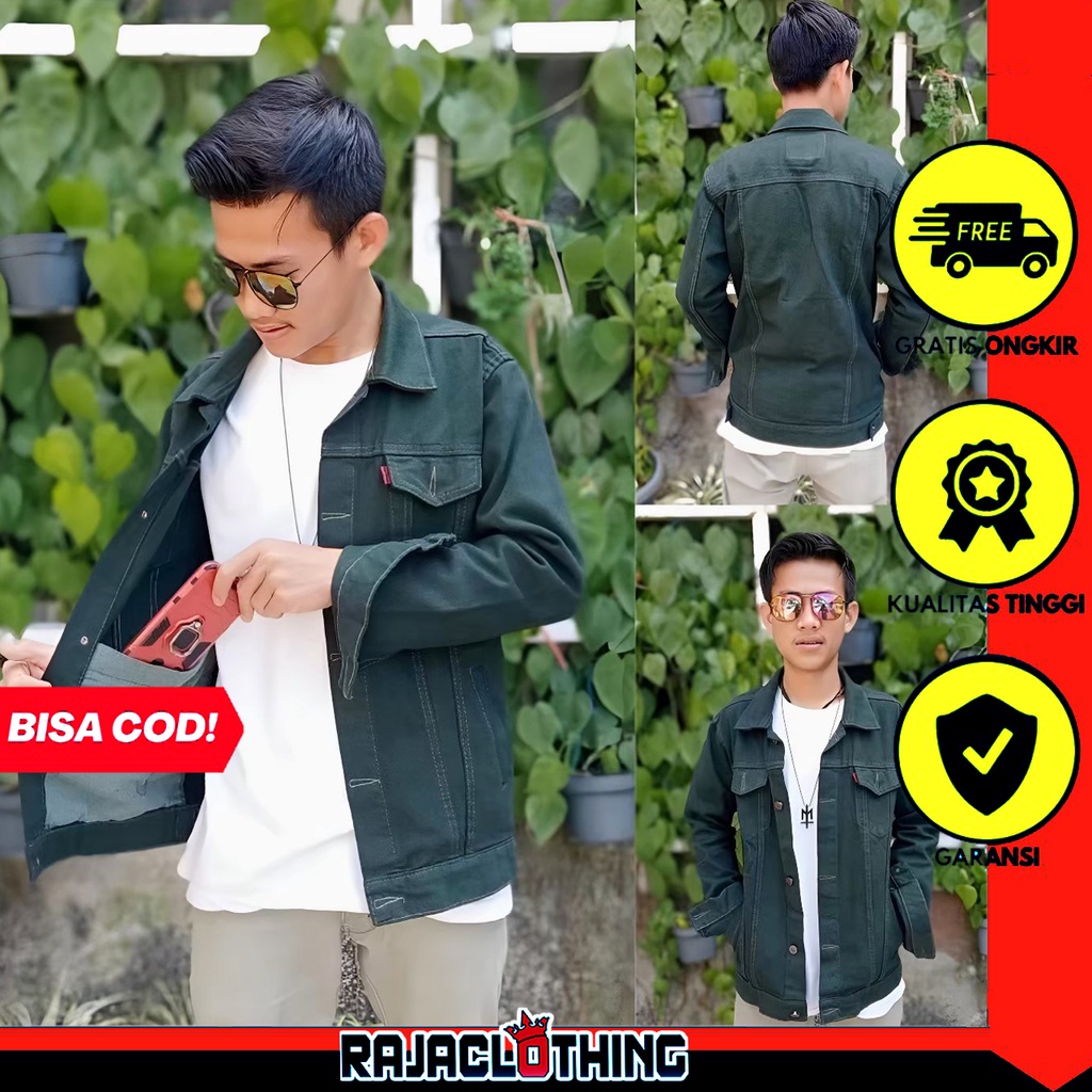 RCL - Jaket Jeans Denim Hijau Army Pria Wanita Big Size Jumbo M.L.XL.XXL Bahan Jeans Tebal Gratis Ongkir Harga Termurah