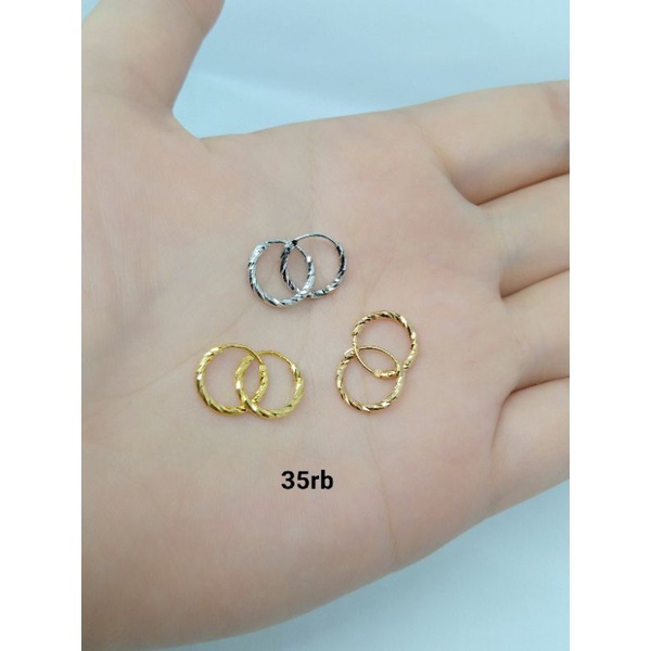 anting ring gypsy ukir besar/kecil/ anting perak asli silver925 lapis emas/anting fashion impor