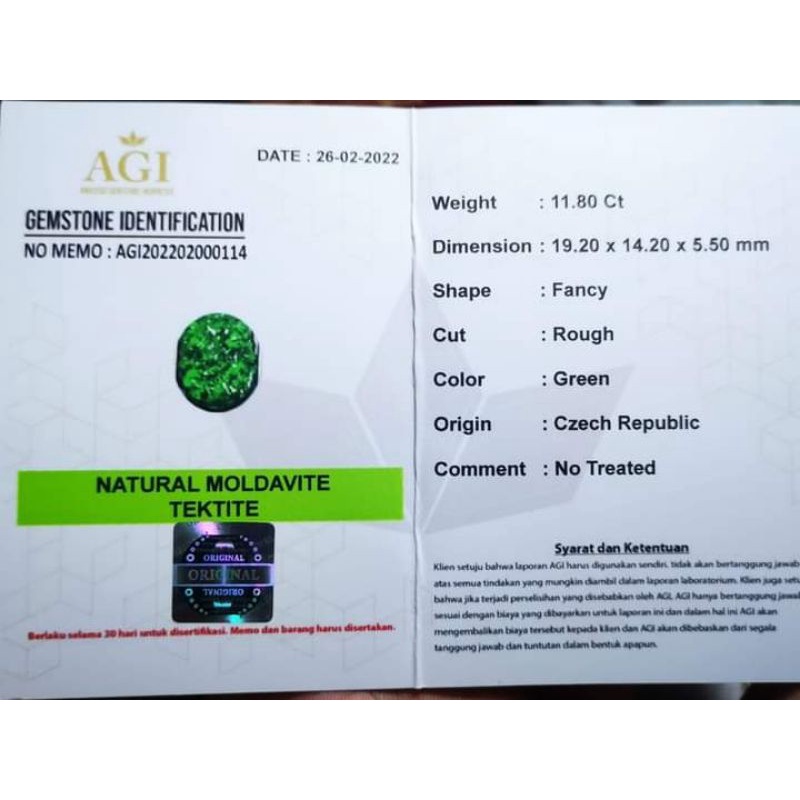 MEMO GREEN MOLDAVITE TEKTITE