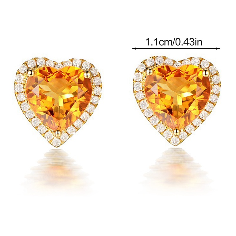 Fancyqube Anting Stud 925 Silver Bentuk Hati Aksen Batu Permata Zirkon Citrine Untuk Wanita