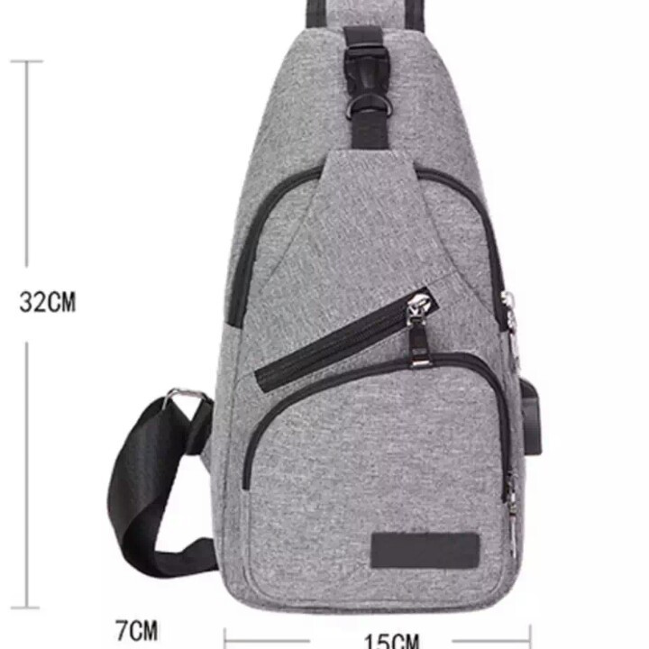 Tas Selempang Waisbag Pria Tas Fashion Pria USB Port Original - Grey