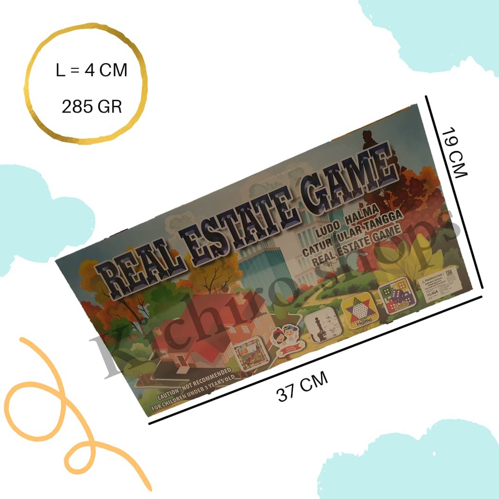 Mainan Real Estate Game 5in1 Monopoli Ular Tangga Halma Catur Ludo - Kichiro Shops