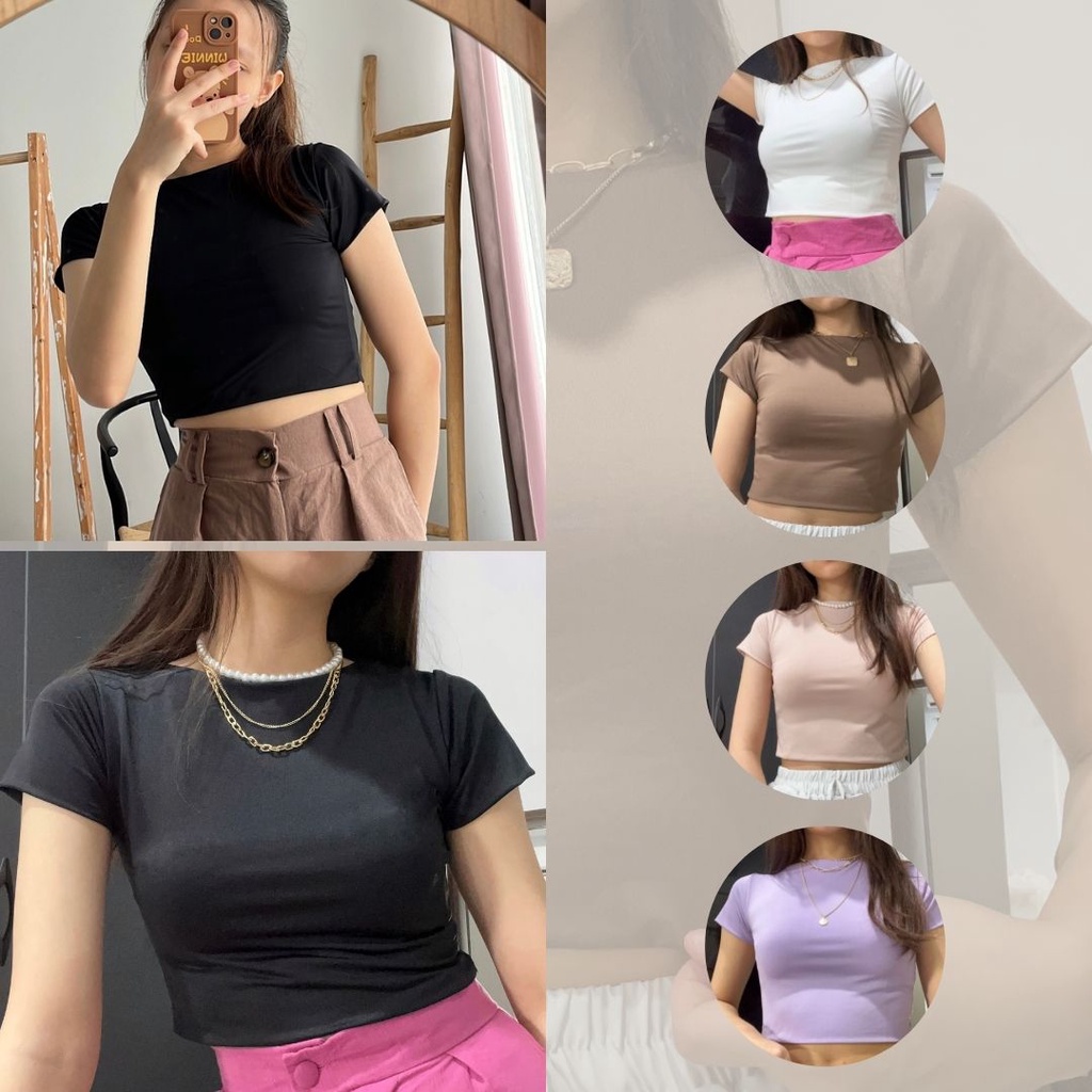 Basic Crop Tee / Crop Top Tee / Tank Top Korea / Kamisol tanktop / Camisole Tanktop / Atasan Korea / Atasan Crop / Crop Tee 2 Layer Jersey Double Layer / Crop Top / Tengtop Korea / Tangtop Korea