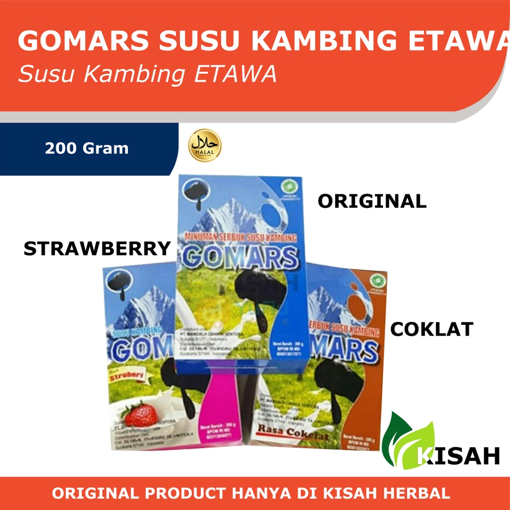 

GOMARS Susu Kambing Etawa 200 Gram - Susu Kambing Nutrisi Tinggi Original | Rasa Cokelat | Rasa Strawberry dan Rasa Vanila