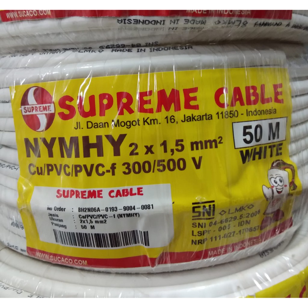 Kabel Supreme NYM HY serabut 2 x 1,5 METERAN kabel listrik instalasi